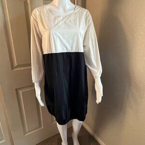 Planet by Lauren G Nylon shirt dress, gathered 3/4 sleeve, black/white, size 1